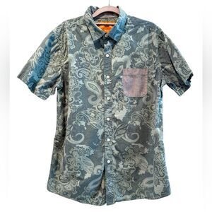 Red‎ Camel Short Sleeve Button Up Shirt Pocket Paisley Green Size Large